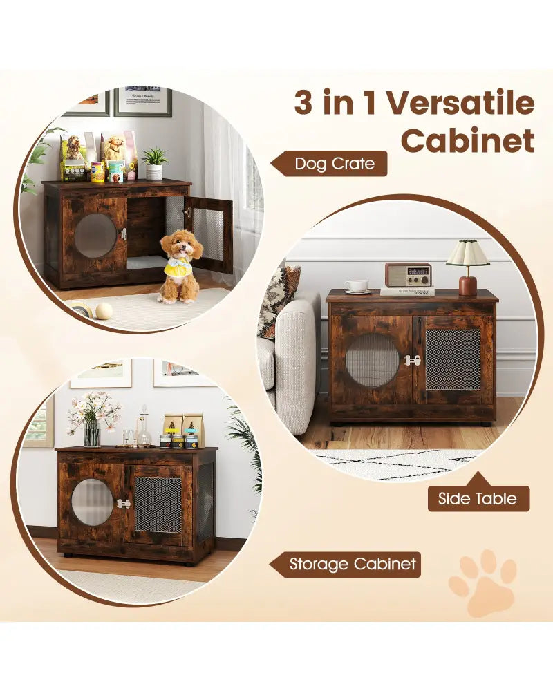 Furniture Style Dog Crate for Small and Medium Dogs with Translucent Window and Lockable Door-Rustic Brown - Rustic