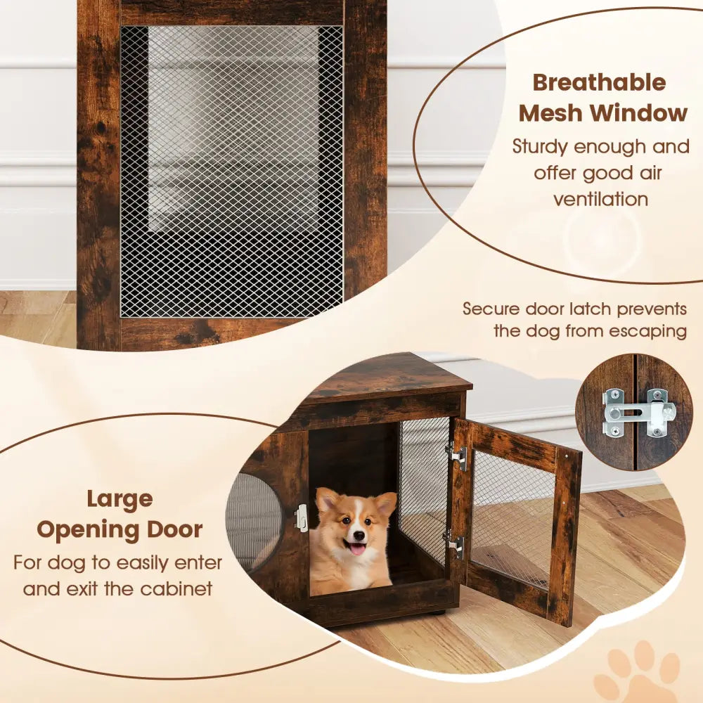 Furniture Style Dog Crate for Small and Medium Dogs with Translucent Window and Lockable Door-Rustic Brown - Rustic