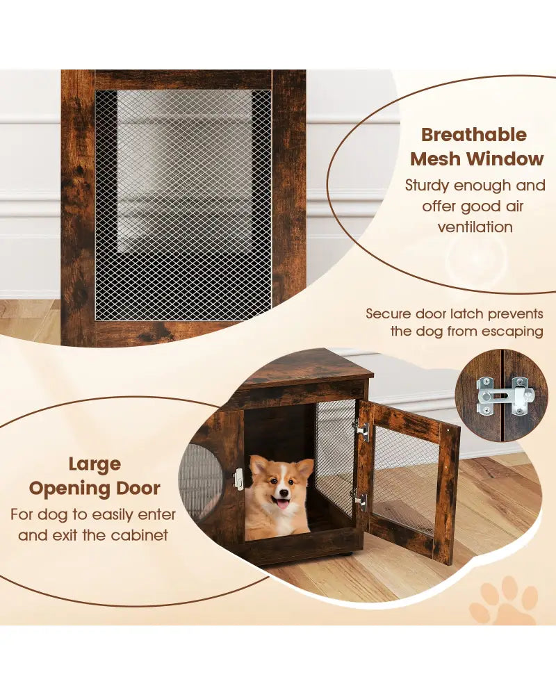 Furniture Style Dog Crate for Small and Medium Dogs with Translucent Window and Lockable Door-Rustic Brown - Rustic