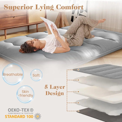 Futon Mattress with Washable Cover and Carry Bag-Full Size - Gray - Mattresses