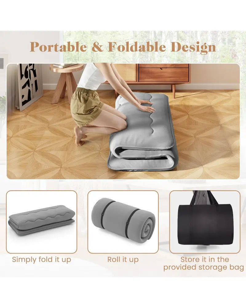 Futon Mattress with Washable Cover and Carry Bag-Full Size - Gray - Mattresses