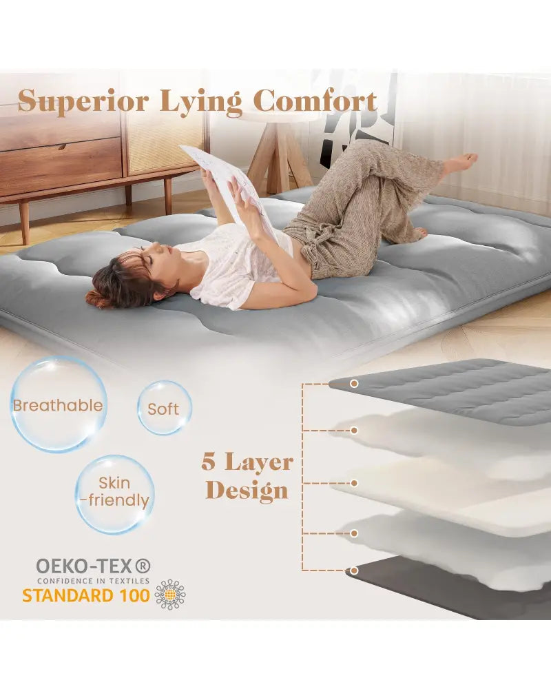 Futon Mattress with Washable Cover and Carry Bag-Full Size - Gray - Mattresses