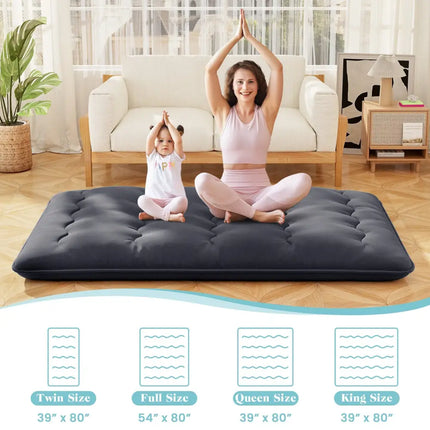 Futon Mattress with Washable Cover and Foldable Mat-Full Size - Black - Mattresses
