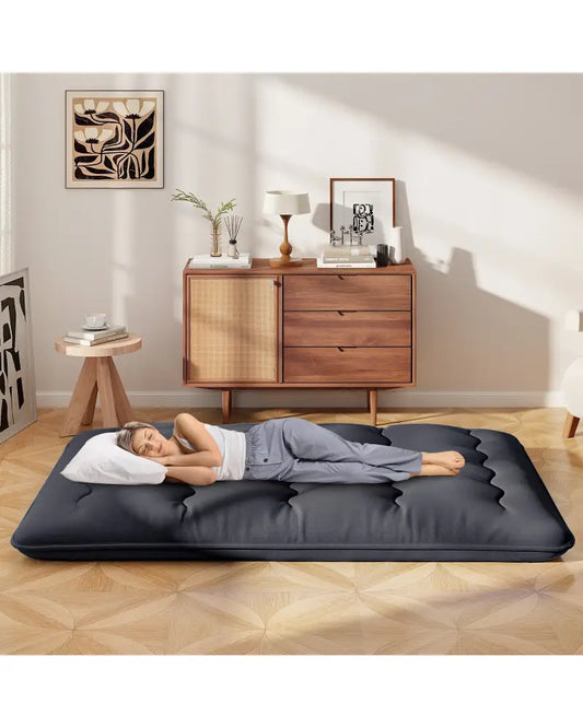 Futon Mattress with Washable Cover and Foldable Mat-Full Size - Black - Mattresses