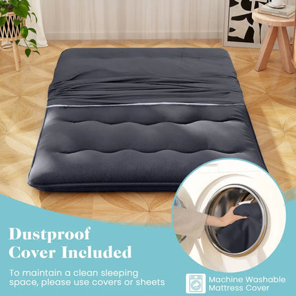 Futon Mattress with Washable Cover and Foldable Mat-Full Size - Black - Mattresses