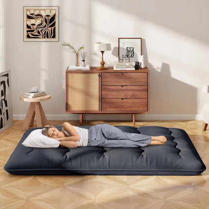 Futon Mattress with Washable Cover and Foldable Mat-Full Size - Black - Mattresses