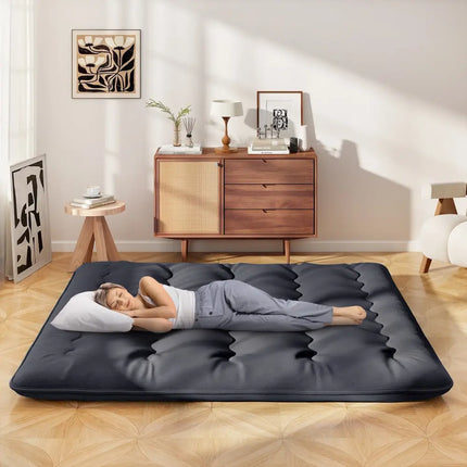 Futon Mattress with Washable Cover and Foldable Mat-King Size - Black - Mattresses