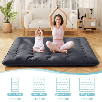 Futon Mattress with Washable Cover and Foldable Mat-King Size - Black - Mattresses