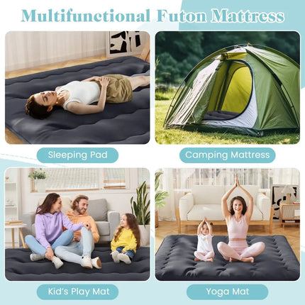 Futon Mattress with Washable Cover and Foldable Mat-King Size - Black - Mattresses