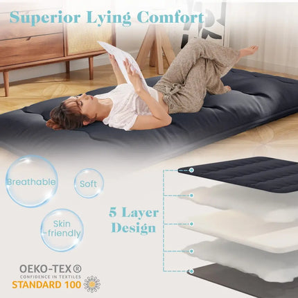 Futon Mattress with Washable Cover and Foldable Mat-Twin Size - Black - Mattresses