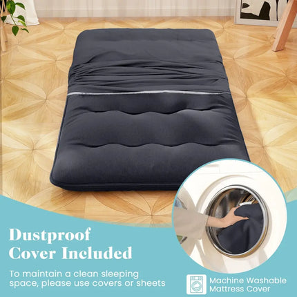 Futon Mattress with Washable Cover and Foldable Mat-Twin Size - Black - Mattresses