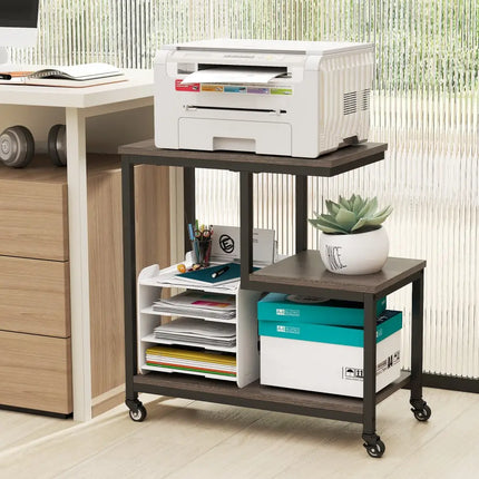 G-shaped Side Table 3-Tier Mobile End Table with Open Shelves-Gray - Gray - End & Side Tables