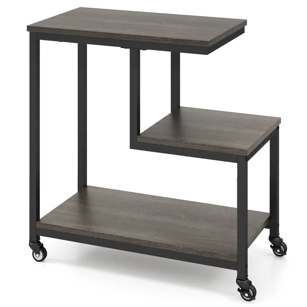G-shaped Side Table 3-Tier Mobile End Table with Open Shelves-Gray - Gray - End & Side Tables