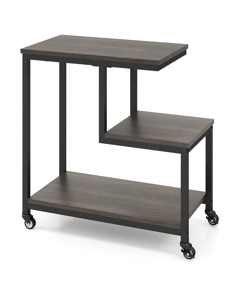 G-shaped Side Table 3-Tier Mobile End Table with Open Shelves-Gray - Gray - End & Side Tables