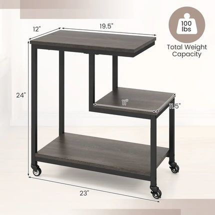 G-shaped Side Table 3-Tier Mobile End Table with Open Shelves-Gray - Gray - End & Side Tables