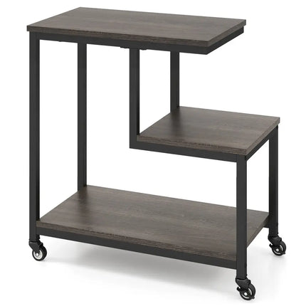 G-shaped Side Table 3-Tier Mobile End Table with Open Shelves-Gray - Gray - End & Side Tables