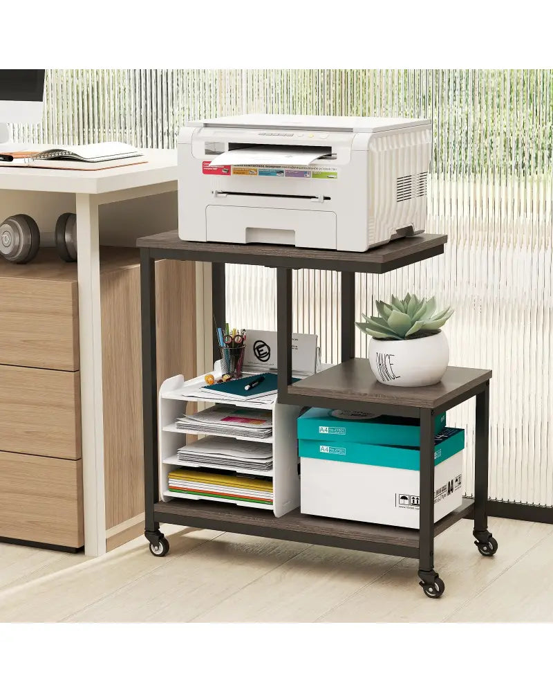 G-shaped Side Table 3-Tier Mobile End Table with Open Shelves-Gray - Gray - End & Side Tables