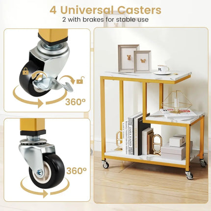 G-shaped Side Table 3-Tier Mobile End Table with Open Shelves-White - White - End & Side Tables