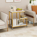 G-shaped Side Table 3-Tier Mobile End Table with Open Shelves-White - White - End & Side Tables