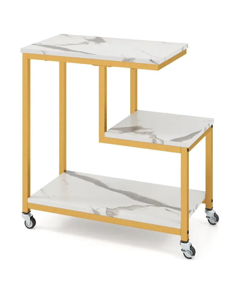 G-shaped Side Table 3-Tier Mobile End Table with Open Shelves-White - White - End & Side Tables