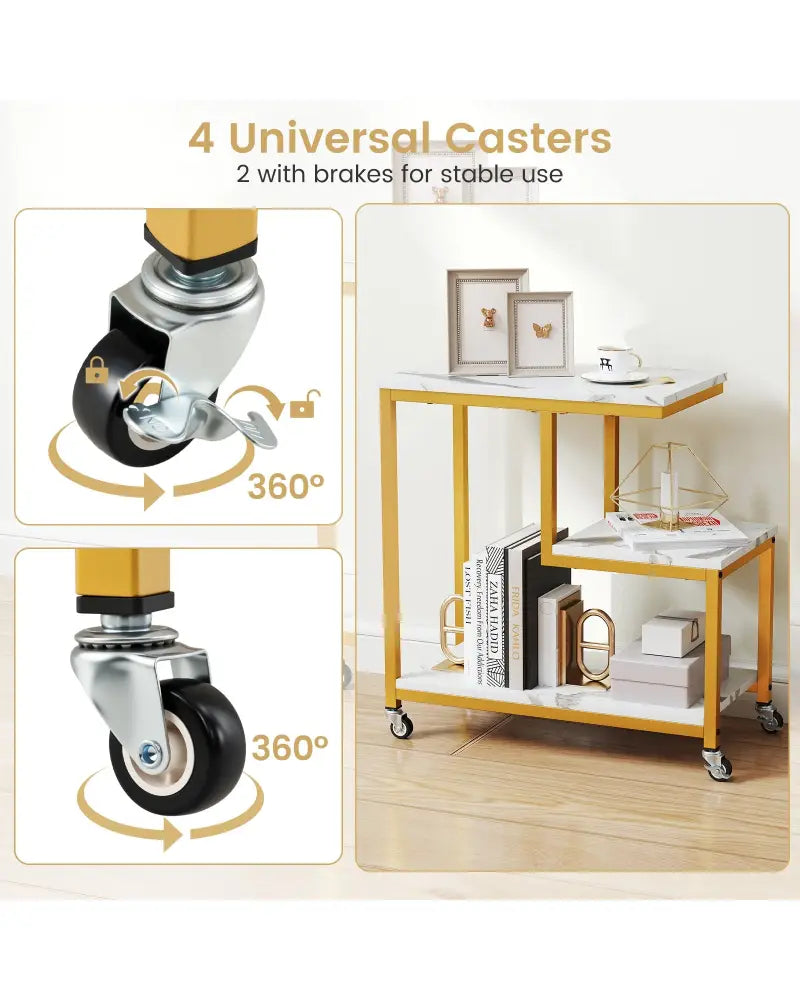 G-shaped Side Table 3-Tier Mobile End Table with Open Shelves-White - White - End & Side Tables