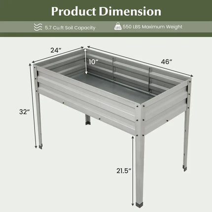 Galvanized Raised Garden Bed Elevated Planter Box with Legs and Drainage Hole-Silver - Silver - Raised Garden Beds