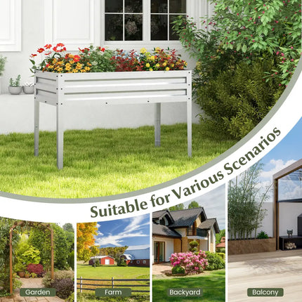 Galvanized Raised Garden Bed Elevated Planter Box with Legs and Drainage Hole-Silver - Silver - Raised Garden Beds