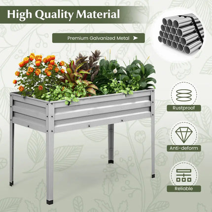 Galvanized Raised Garden Bed Elevated Planter Box with Legs and Drainage Hole-Silver - Silver - Raised Garden Beds
