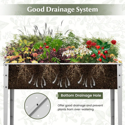 Galvanized Raised Garden Bed Elevated Planter Box with Legs and Drainage Hole-Silver - Silver - Raised Garden Beds