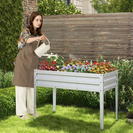Galvanized Raised Garden Bed Elevated Planter Box with Legs and Drainage Hole-Silver - Silver - Raised Garden Beds