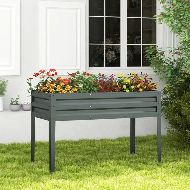 Galvanized Raised Garden Bed Elevated Planter Box with Legs and Drainage Hole-Gray - Gray - Raised Garden Beds