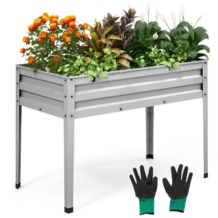 Galvanized Raised Garden Bed Elevated Planter Box with Legs and Drainage Hole-Silver - Silver - Raised Garden Beds