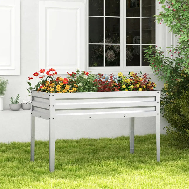 Galvanized Raised Garden Bed Elevated Planter Box with Legs and Drainage Hole-Silver - Silver - Raised Garden Beds