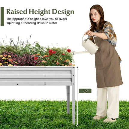 Galvanized Raised Garden Bed Elevated Planter Box with Legs and Drainage Hole-Silver - Silver - Raised Garden Beds