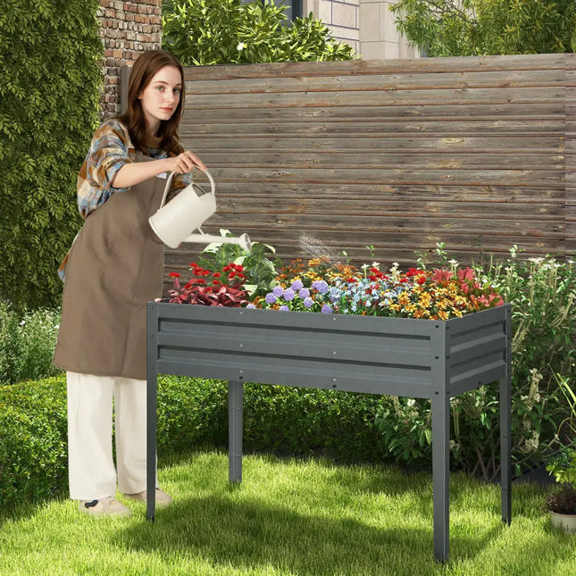 Galvanized Raised Garden Bed Elevated Planter Box with Legs and Drainage Hole-Gray - Gray - Raised Garden Beds