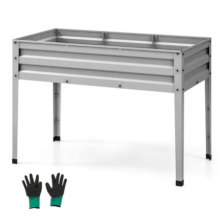 Galvanized Raised Garden Bed Elevated Planter Box with Legs and Drainage Hole-Silver - Silver - Raised Garden Beds