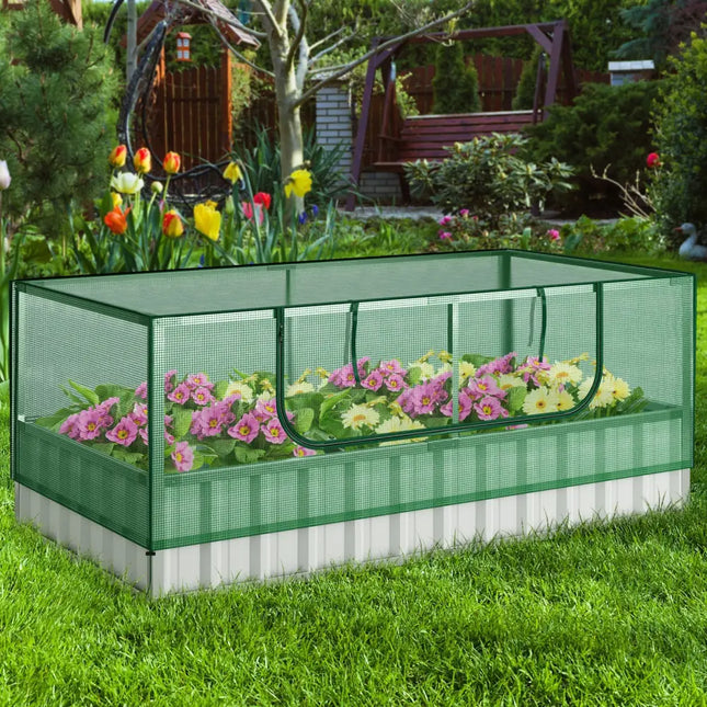 Galvanized Raised Garden Bed with Greenhouse Cover - Green - Greenhouses