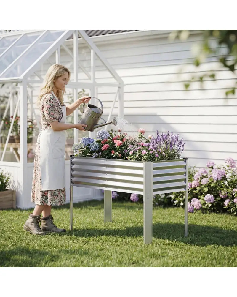 Galvanized Raised Garden Bed with Legs 46’’ x 24’’ x 31’’ Metal Elevated Planter Box-Silver - Silver - Raised Garden