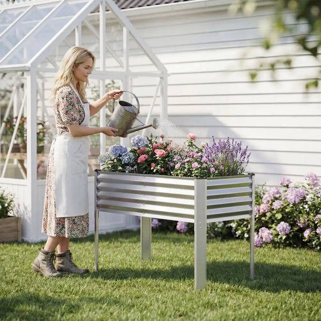 Galvanized Raised Garden Bed with Legs 46’’ x 24’’ x 31’’ Metal Elevated Planter Box-Silver - Silver - Raised Garden