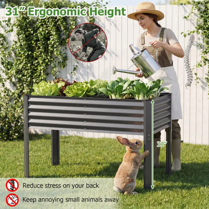 Galvanized Raised Garden Bed with Legs 46’’ x 24’’ x 31’’ Metal Elevated Planter Box-Gray - Gray - Raised Garden Beds