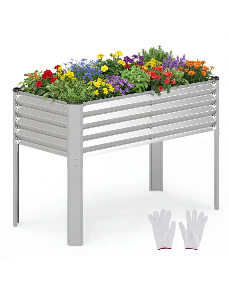 Galvanized Raised Garden Bed with Legs 46’’ x 24’’ x 31’’ Metal Elevated Planter Box-Silver - Silver - Raised Garden
