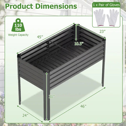 Galvanized Raised Garden Bed with Legs 46’’ x 24’’ x 31’’ Metal Elevated Planter Box-Gray - Gray - Raised Garden Beds