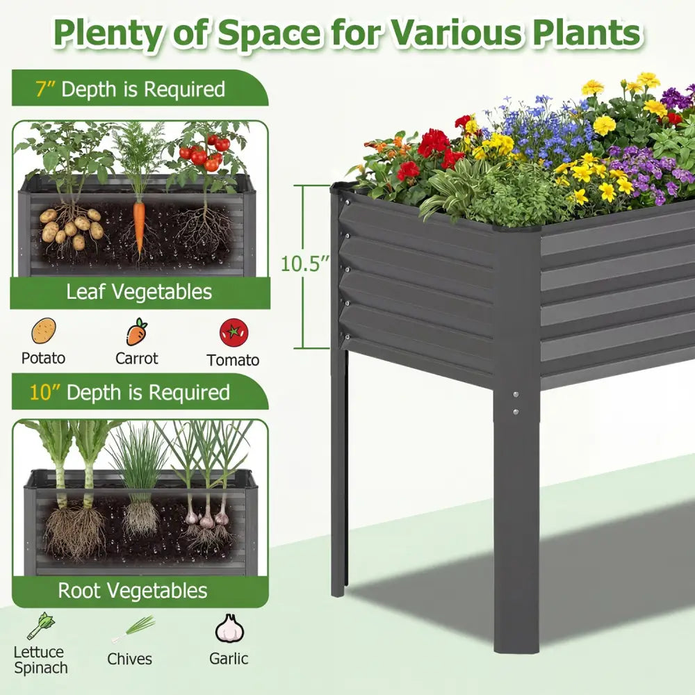 Galvanized Raised Garden Bed with Legs 46’’ x 24’’ x 31’’ Metal Elevated Planter Box-Gray - Gray - Raised Garden Beds