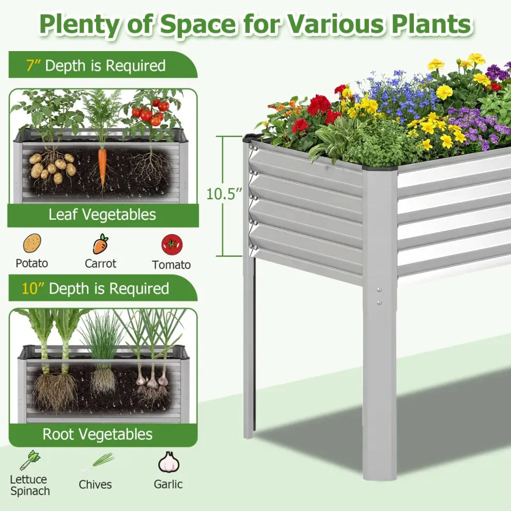 Galvanized Raised Garden Bed with Legs 46’’ x 24’’ x 31’’ Metal Elevated Planter Box-Silver - Silver - Raised Garden