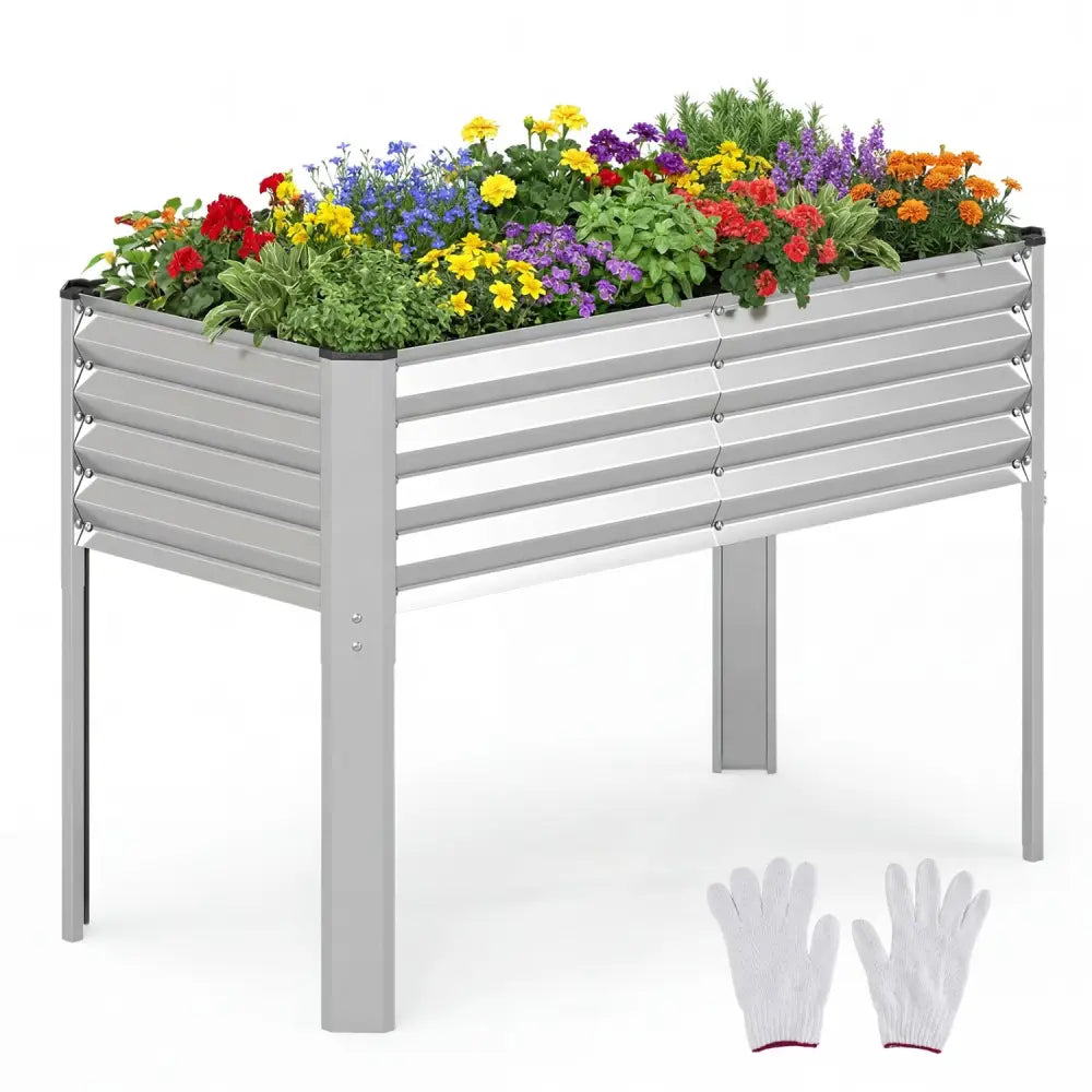 Galvanized Raised Garden Bed with Legs 46’’ x 24’’ x 31’’ Metal Elevated Planter Box-Silver - Silver - Raised Garden