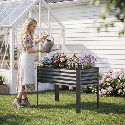 Galvanized Raised Garden Bed with Legs 46’’ x 24’’ x 31’’ Metal Elevated Planter Box-Gray - Gray - Raised Garden Beds