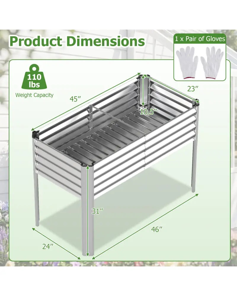 Galvanized Raised Garden Bed with Legs 46’’ x 24’’ x 31’’ Metal Elevated Planter Box-Silver - Silver - Raised Garden