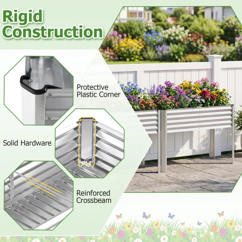 Galvanized Raised Garden Bed with Legs 46’’ x 24’’ x 31’’ Metal Elevated Planter Box-Silver - Silver - Raised Garden