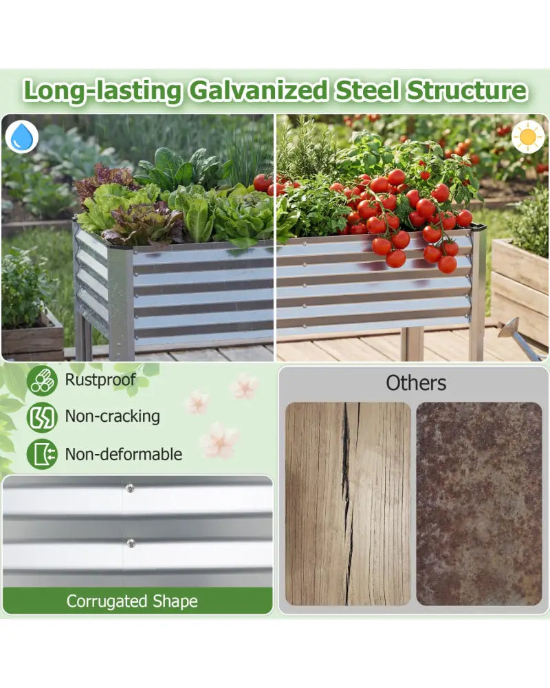 Galvanized Raised Garden Bed with Legs 46’’ x 24’’ x 31’’ Metal Elevated Planter Box-Silver - Silver - Raised Garden
