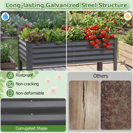Galvanized Raised Garden Bed with Legs 46’’ x 24’’ x 31’’ Metal Elevated Planter Box-Gray - Gray - Raised Garden Beds